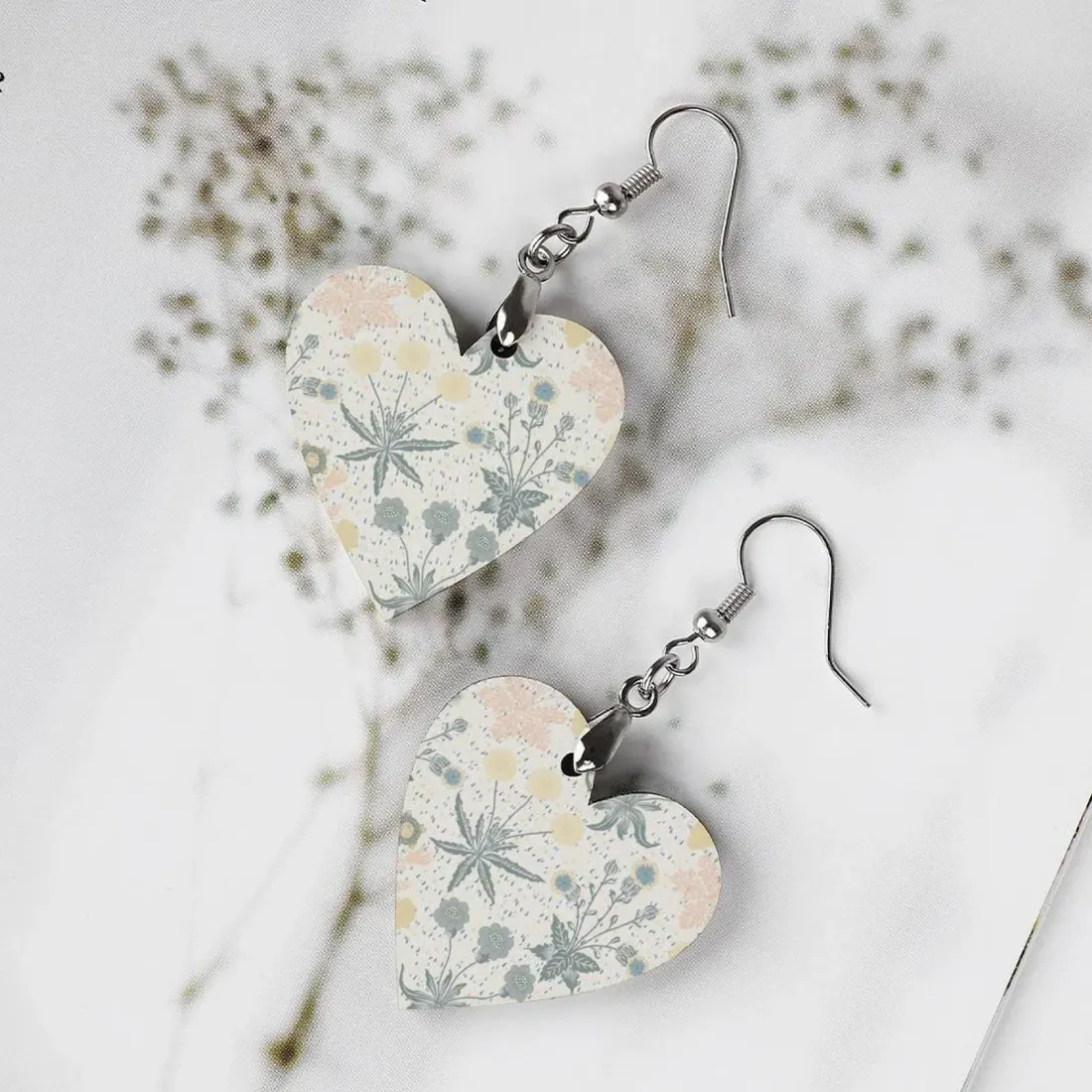 Wooden Heart Dangle Earrings, Lightweight Boho Statement Jewelry, Hypoallergenic Hooks — photo 5