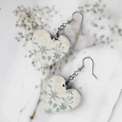 Wooden Heart Dangle Earrings, Lightweight Boho Statement Jewelry, Hypoallergenic Hooks thumbnail 5