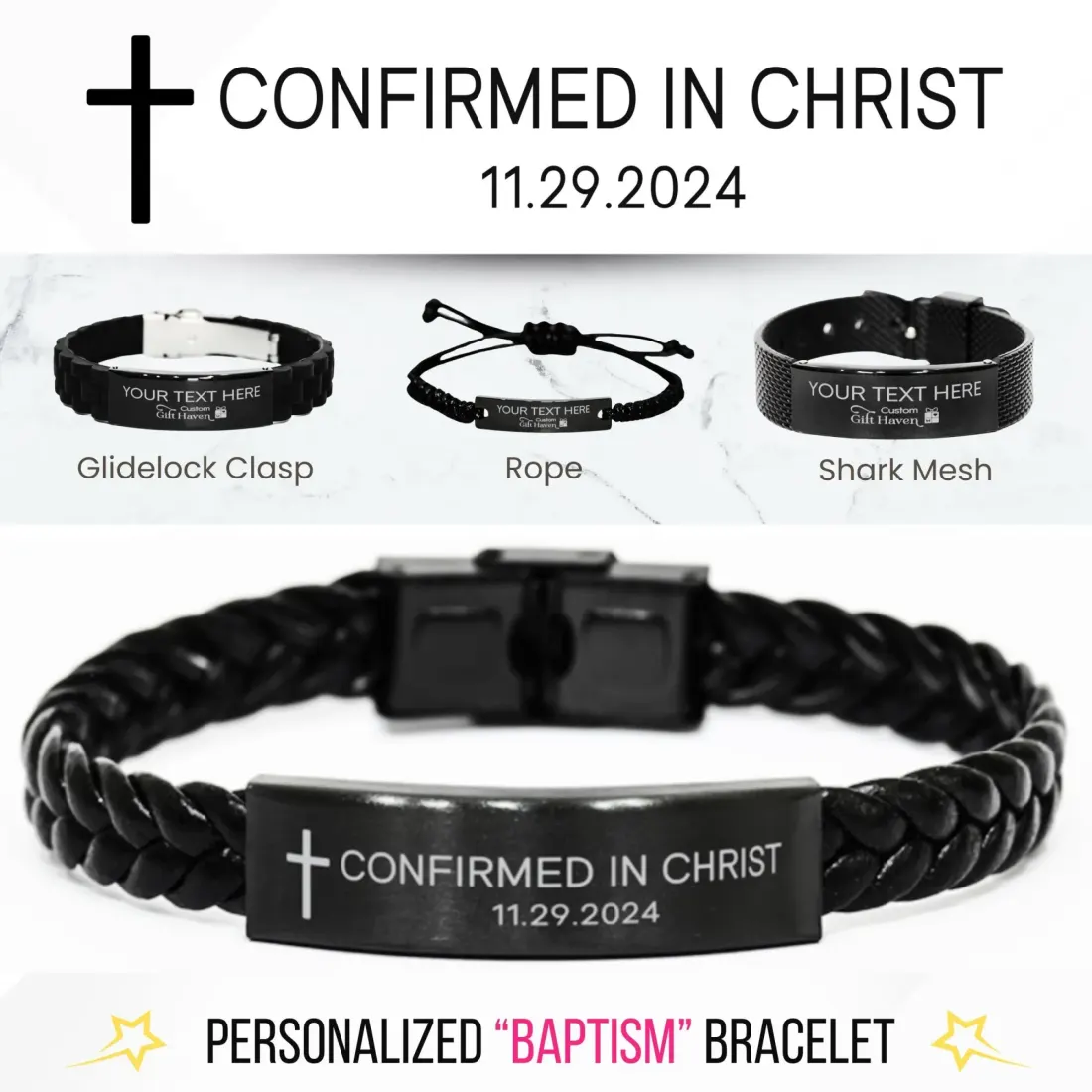 Personalized Baptism Bracelet: Engraved Christian Confirmation Gift, Confirmed In Christ, Religious Scripture Jewelry
