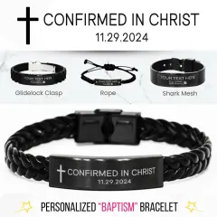 Personalized Baptism Bracelet: Engraved Christian Confirmation Gift, Confirmed In Christ, Religious Scripture Jewelry thumbnail 1