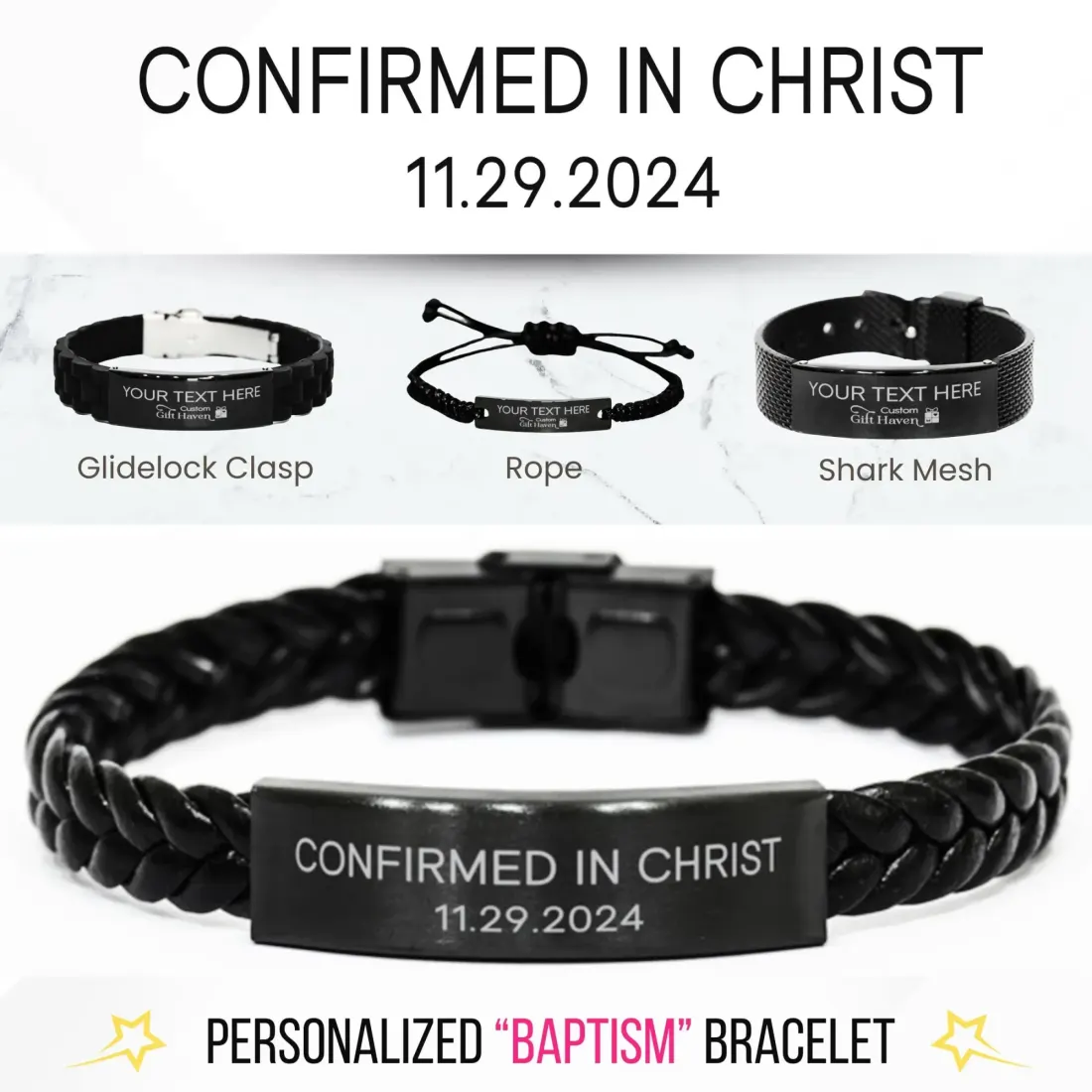 Personalized Baptism Bracelet: Engraved Christian Confirmation Gift, Confirmed In Christ, Religious Scripture Jewelry — photo 2