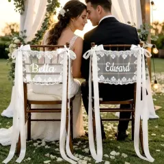 Personalized Lace Wedding Chair Decor, Custom Name Bride and Groom Chairs, Romantic Ceremony Covers thumbnail 4