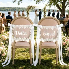 Personalized Lace Wedding Chair Decor, Custom Name Bride and Groom Chairs, Romantic Ceremony Covers thumbnail 6