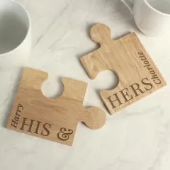 Personalised Wooden Jigsaw Piece Set, His & Hers Couple Ornament, Anniversary Gift thumbnail 1