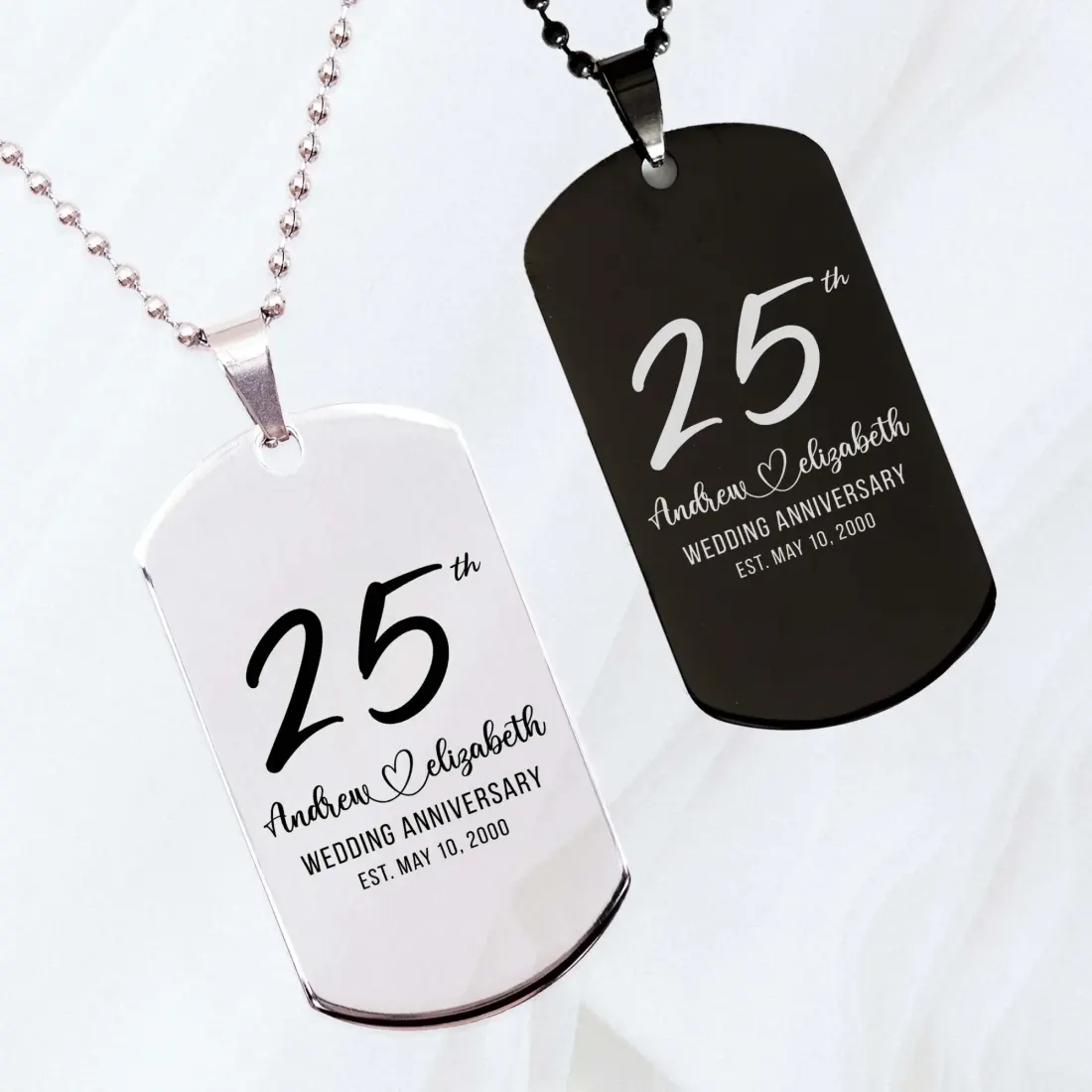 Personalized Anniversary Dog Tag Necklace: Custom Laser Engraved Couples Name Date Jewelry Gift