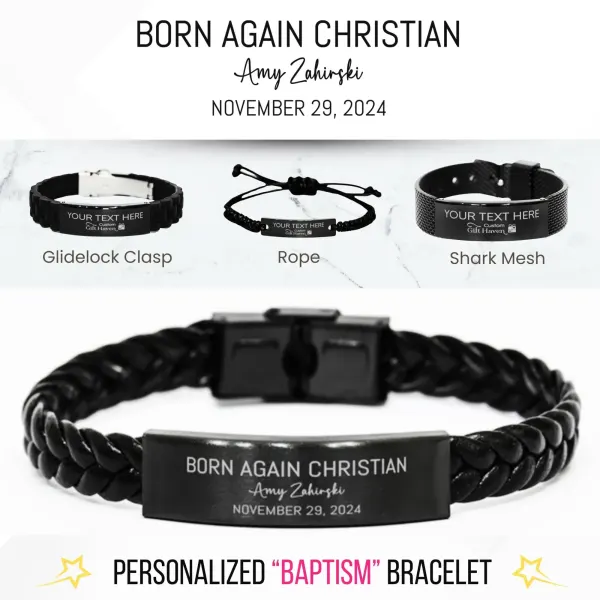 Personalized Engraved Baptism Bracelet: Men Christian Baptism Gift, Religious Faith Jewelry