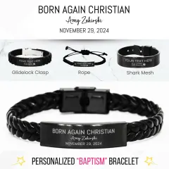 Personalized Engraved Baptism Bracelet: Men Christian Baptism Gift, Religious Faith Jewelry thumbnail 1