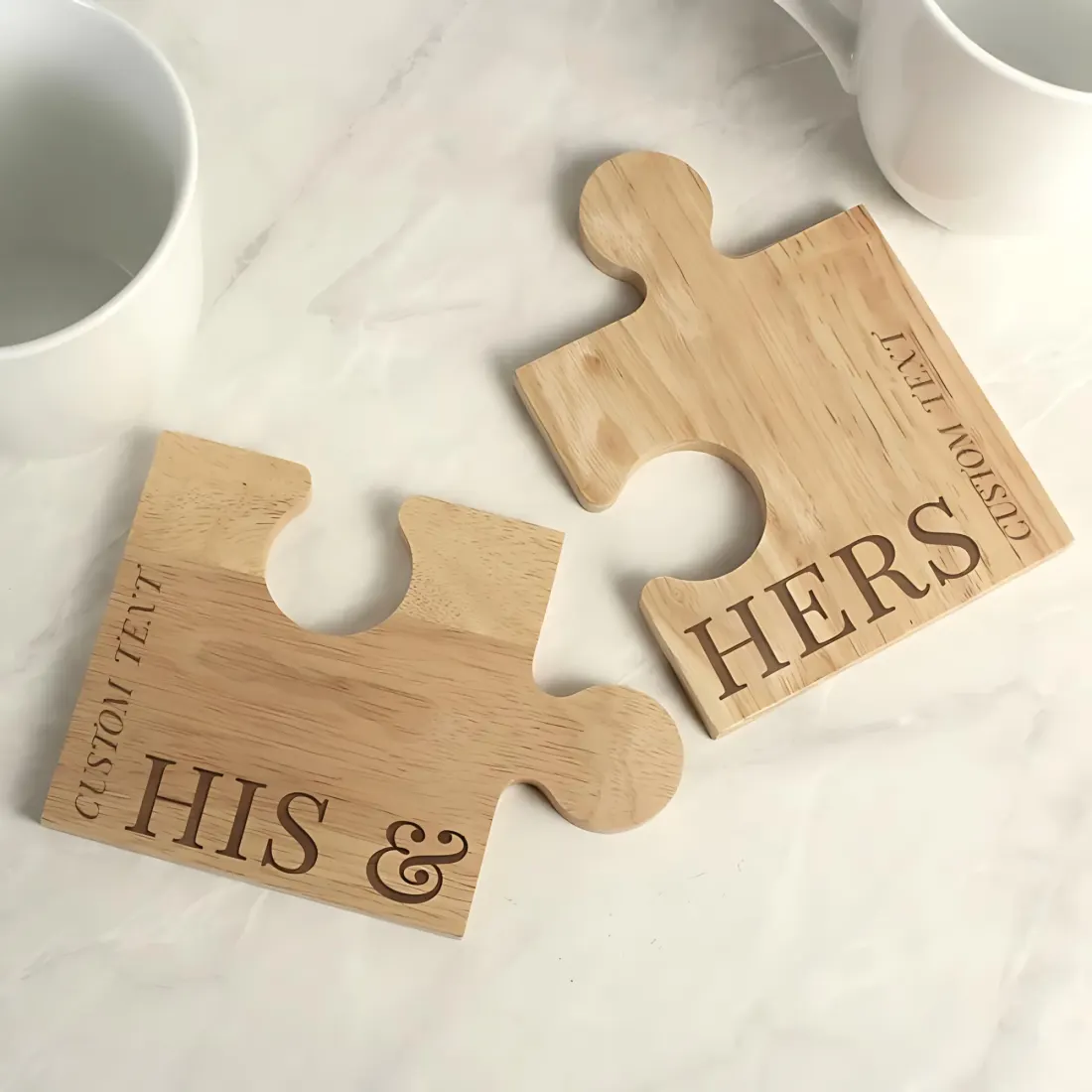 Personalised Wooden Jigsaw Piece Set, His & Hers Couple Ornament, Anniversary Gift — photo 3