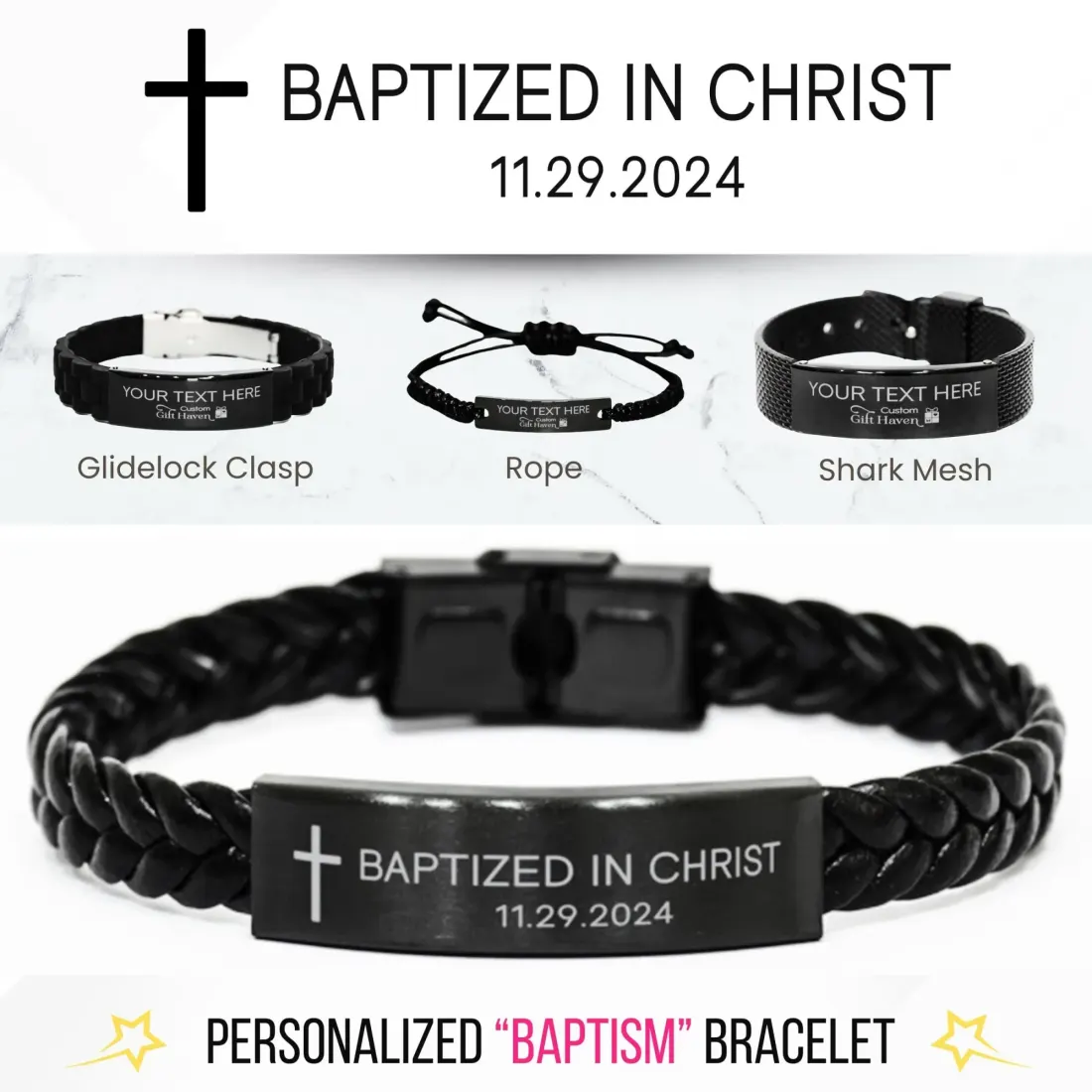 Personalized Baptism Bracelet Gift: Custom Baptized in Christ Engraved Christening Faith Jewelry