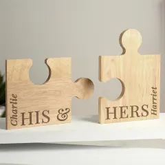 Personalised Wooden Jigsaw Piece Set, His & Hers Couple Ornament, Anniversary Gift thumbnail 4