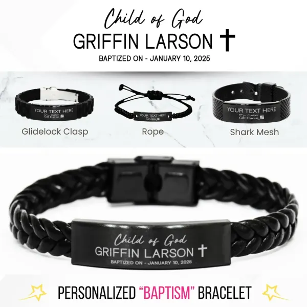 Custom Engraved Baptism Bracelet: Personalized Adjustable "Child of God" Religious Faith Gift