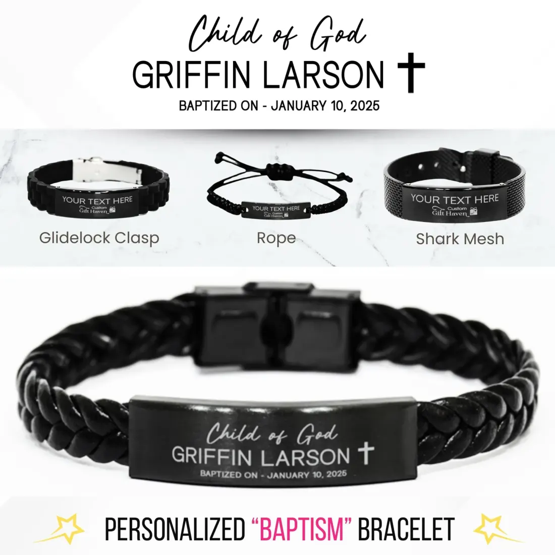 Custom Engraved Baptism Bracelet: Personalized Adjustable "Child of God" Religious Faith Gift