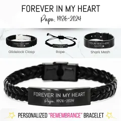 Custom Memorial Bracelet: Laser Engraved Forever In My Heart Remembrance Jewelry Gift thumbnail 1