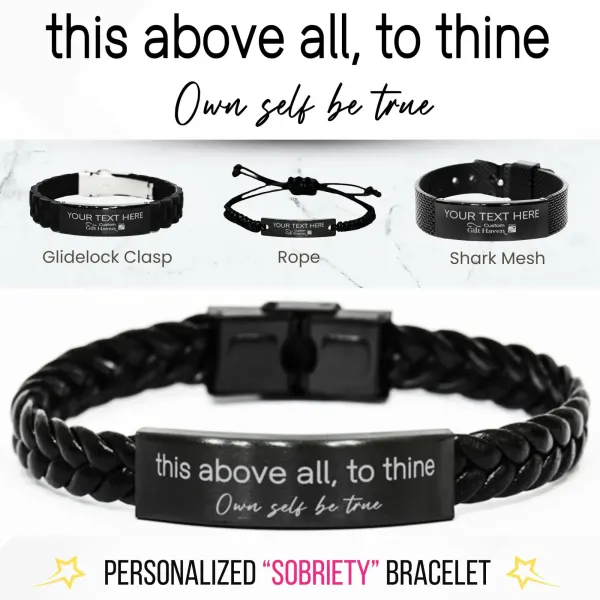 Personalized Sobriety Bracelet: Our Self Be True Inspirational Recovery Gift, Sober Gifts