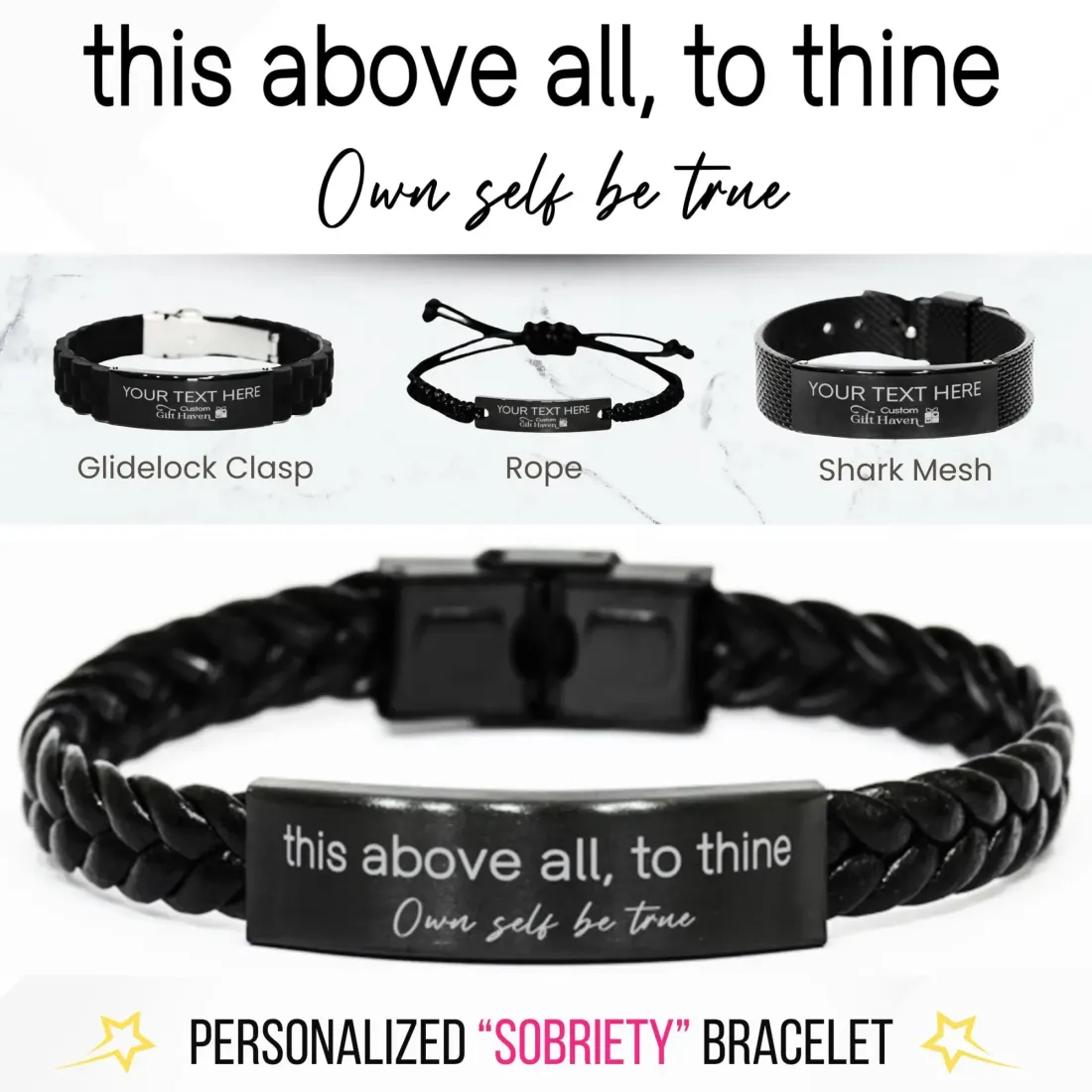 Personalized Sobriety Bracelet: Our Self Be True Inspirational Recovery Gift, Sober Gifts