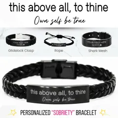 Personalized Sobriety Bracelet: Our Self Be True Inspirational Recovery Gift, Sober Gifts thumbnail 1