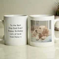 Personalised Photo Upload Mug, Custom Text Engraved Coffee Cup, Dog Dad Gift thumbnail 1
