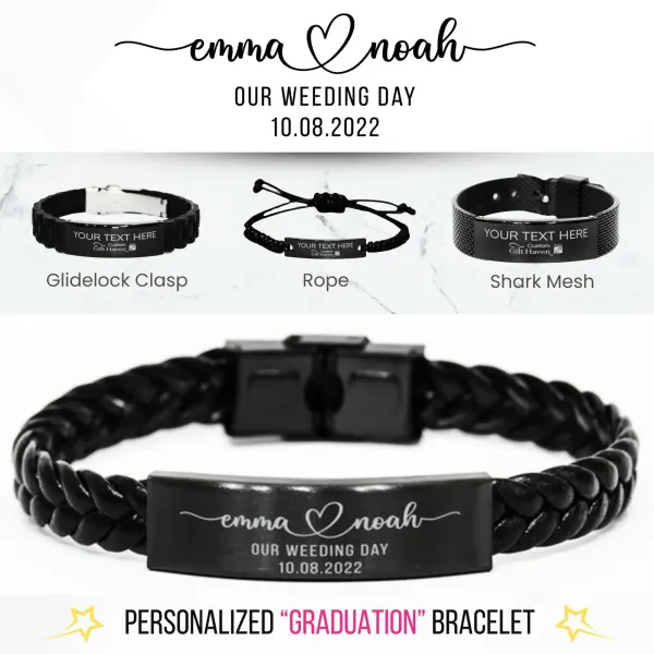 Personalized Anniversary Bracelet: Custom Laser Engraved Couples Name Date Jewelry Gift