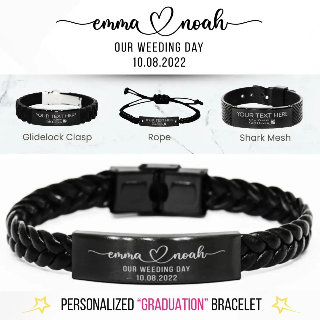 Personalized Anniversary Bracelet: Custom Laser Engraved Couples Name Date Jewelry Gift