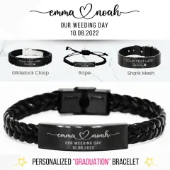 Personalized Anniversary Bracelet: Custom Laser Engraved Couples Name Date Jewelry Gift thumbnail 1