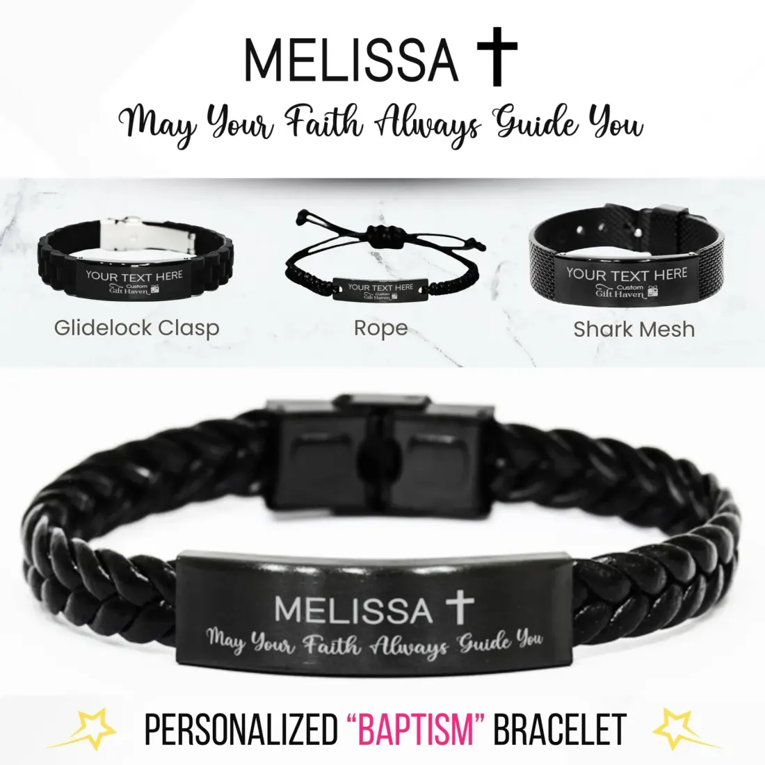 Personalized Baptism Bracelet: May Your Faith Always Guide You, Custom Baby Name Christening Jewelry