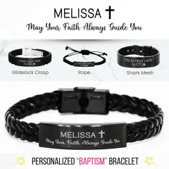 Personalized Baptism Bracelet: May Your Faith Always Guide You, Custom Baby Name Christening Jewelry thumbnail 1