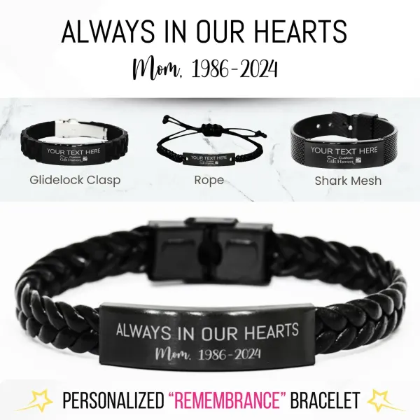 Personalized Laser Engraved Remembrance Bracelet: Custom Always In Our Hearts Memorial Gift