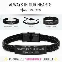 Personalized Laser Engraved Remembrance Bracelet: Custom Always In Our Hearts Memorial Gift thumbnail 1