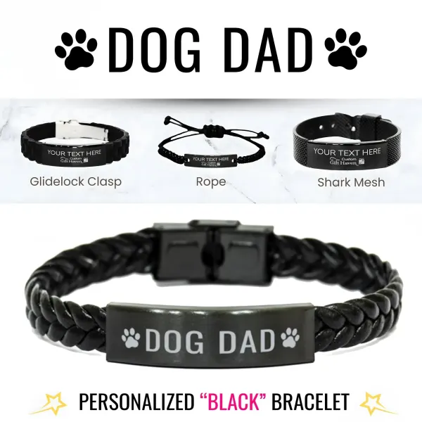 Personalized Dog Dad Bracelet: Adjustable Leather Wristband Gift for Dog Lovers, Fathers Day Present