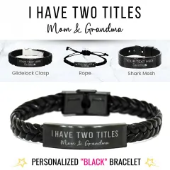 Personalized Braided Bracelet for Mom: Custom Laser Engraved Jewelry Gift With Kids Names thumbnail 1
