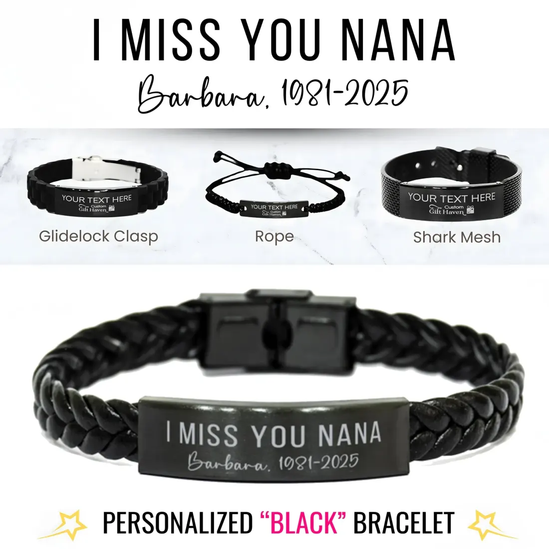 Custom Engraved Memorial Bracelet: Personalized 'I Miss You Nana' Loss of Grandma Gift
