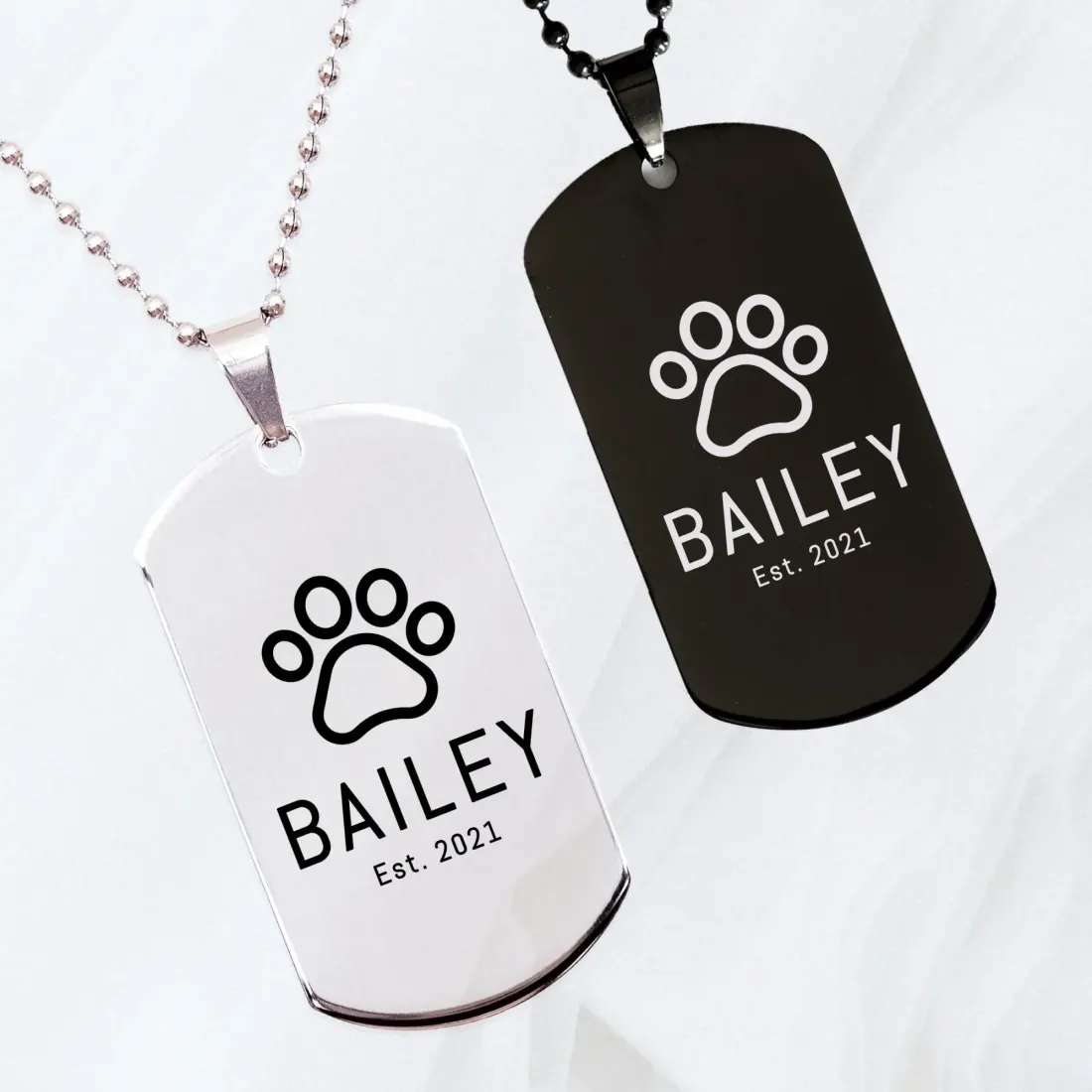 Personalized Pet Lover Dog Tag Necklace: Custom Laser Engraved Paw Print Jewelry