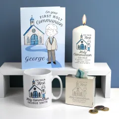 Personalised Boys First Holy Communion Pillar Candle, Custom Name and Church Details thumbnail 3