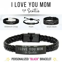 Personalized Engraved Bracelet: Custom Sentimental Mothers Day Gift, I Love You Mom thumbnail 1
