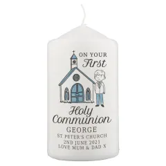 Personalised Boys First Holy Communion Pillar Candle, Custom Name and Church Details thumbnail 5
