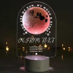 Personalised Sun Moon and Stars LED Night Light, Colour Changing Engraved Text LED Light thumbnail 2