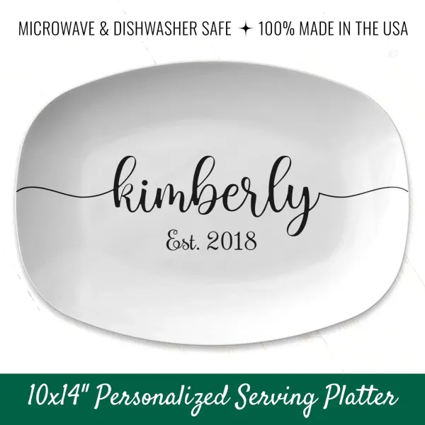 Custom Name and Date Serving Platter: Personalized Wedding Gift, Unique Anniversary Plate