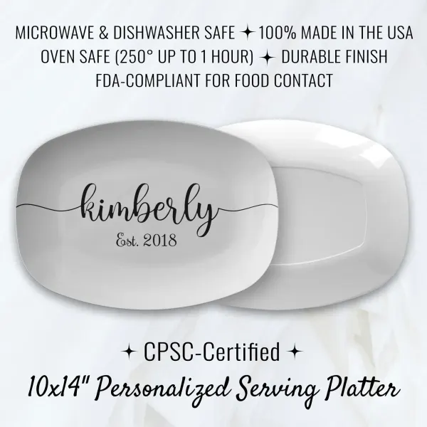 Custom Name and Date Serving Platter: Personalized Wedding Gift, Unique Anniversary Plate