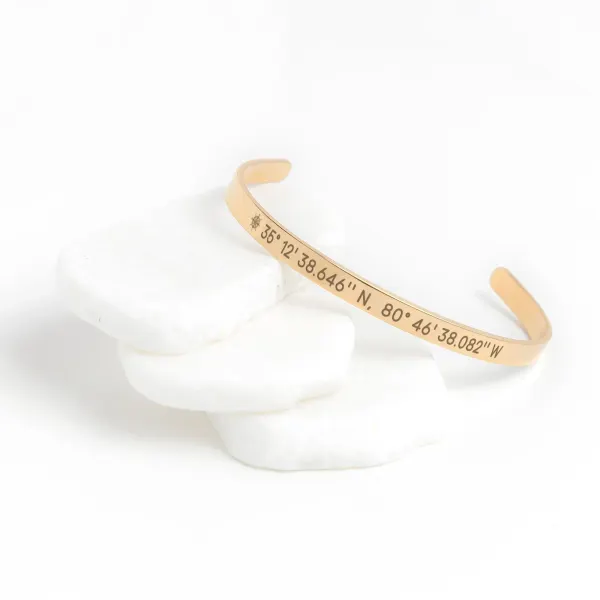 Custom GPS Coordinates Cuff Bracelet: Personalized Latitude Longitude Jewelry Gift