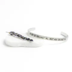 Custom GPS Coordinates Cuff Bracelet: Personalized Latitude Longitude Jewelry Gift thumbnail 2