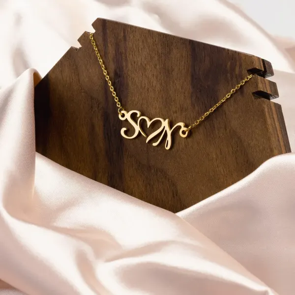 Custom Double Initial Heart Necklace: 18k Gold Personalized Name Jewelry