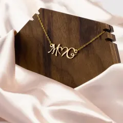 Custom Double Initial Heart Necklace: 18k Gold Personalized Name Jewelry thumbnail 3