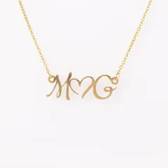 Custom Double Initial Heart Necklace: 18k Gold Personalized Name Jewelry thumbnail 4