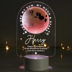 Personalised Sun Moon and Stars LED Night Light, Colour Changing Engraved Text LED Light thumbnail 6