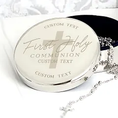 Personalised First Holy Communion Trinket Box with Rosary Beads, Custom Engraved Keepsake thumbnail 2