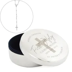 Personalised First Holy Communion Trinket Box with Rosary Beads, Custom Engraved Keepsake thumbnail 4