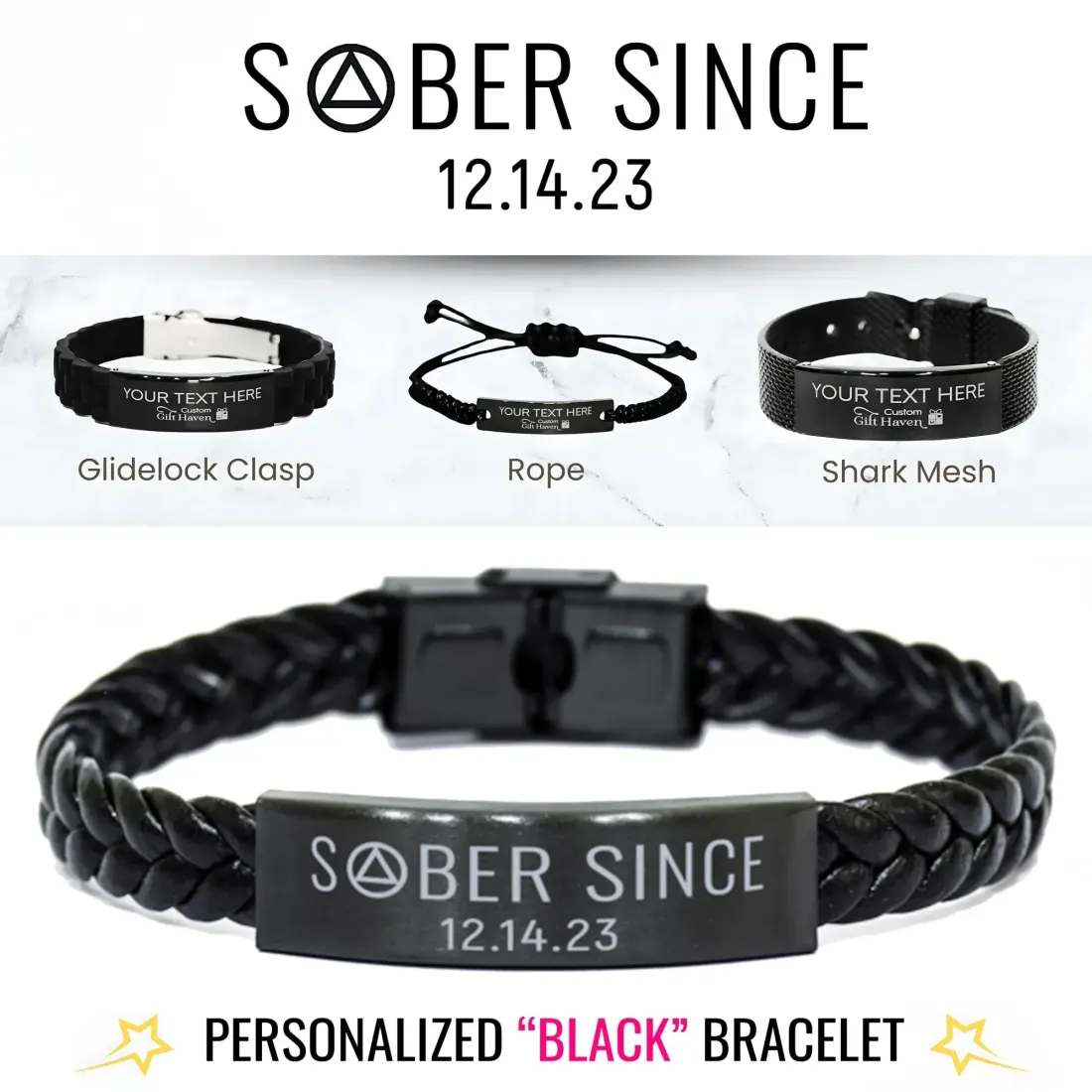 Sober Since Engraved Recovery Bracelet, Personalized Anniversary Gift for Him or Her