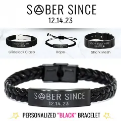 Sober Since Engraved Recovery Bracelet, Personalized Anniversary Gift for Him or Her thumbnail 1