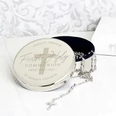 Personalised First Holy Communion Trinket Box with Rosary Beads, Custom Engraved Keepsake thumbnail 5
