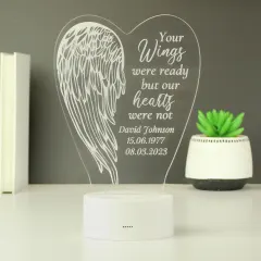 Personalised Angel Wings Memorial Light, Custom Engraved Text Gifts, Colour Changing LED thumbnail 1